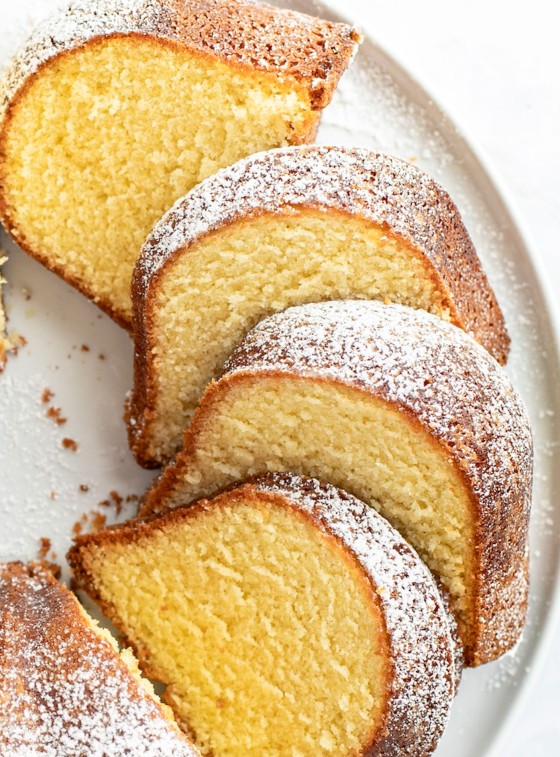 slices of pound cake on platter