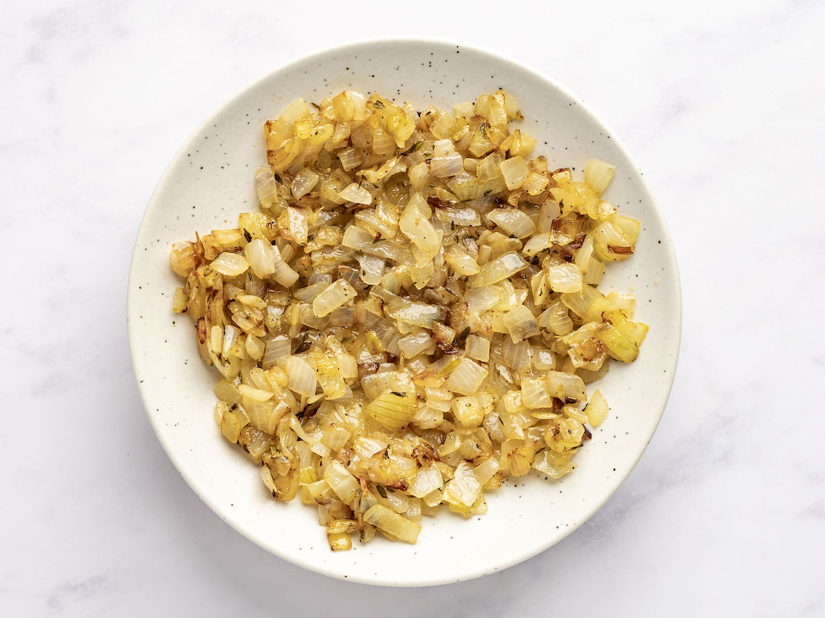 bowl with cooked onion mixture 