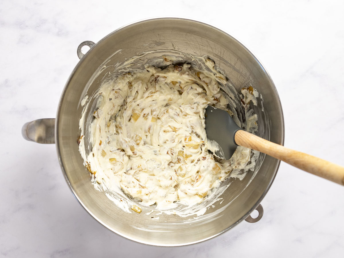 onions mixed into cream mixture