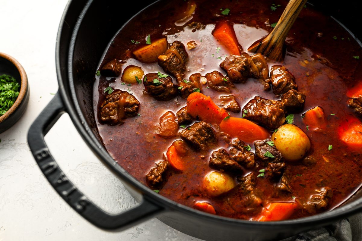 fully cooked hungarian goulash in dutch oven