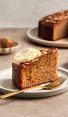 honey cake on platter with bowls of whipped cream, honey and almonds