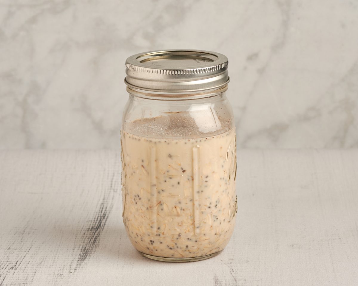 oat mixture in small jar with lid on top