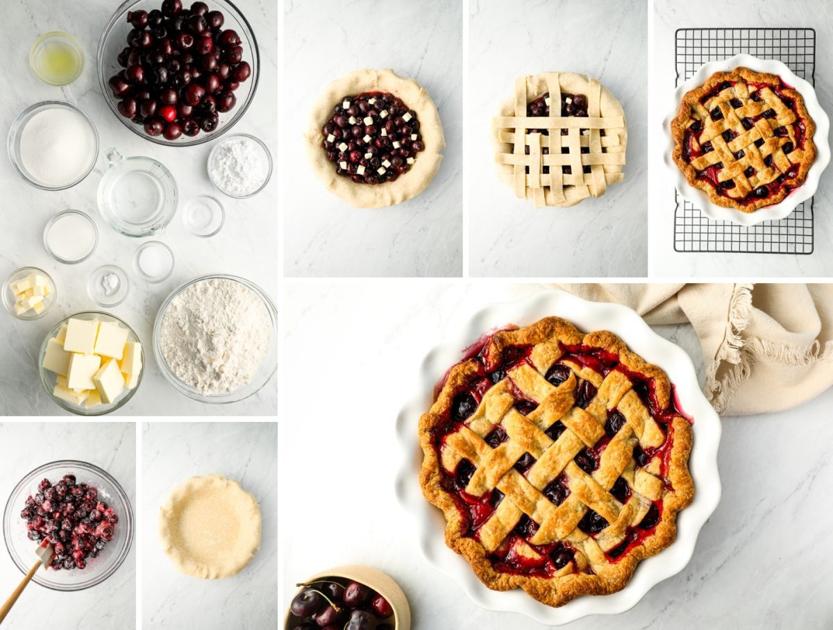 Collage of cherry pie recipe steps