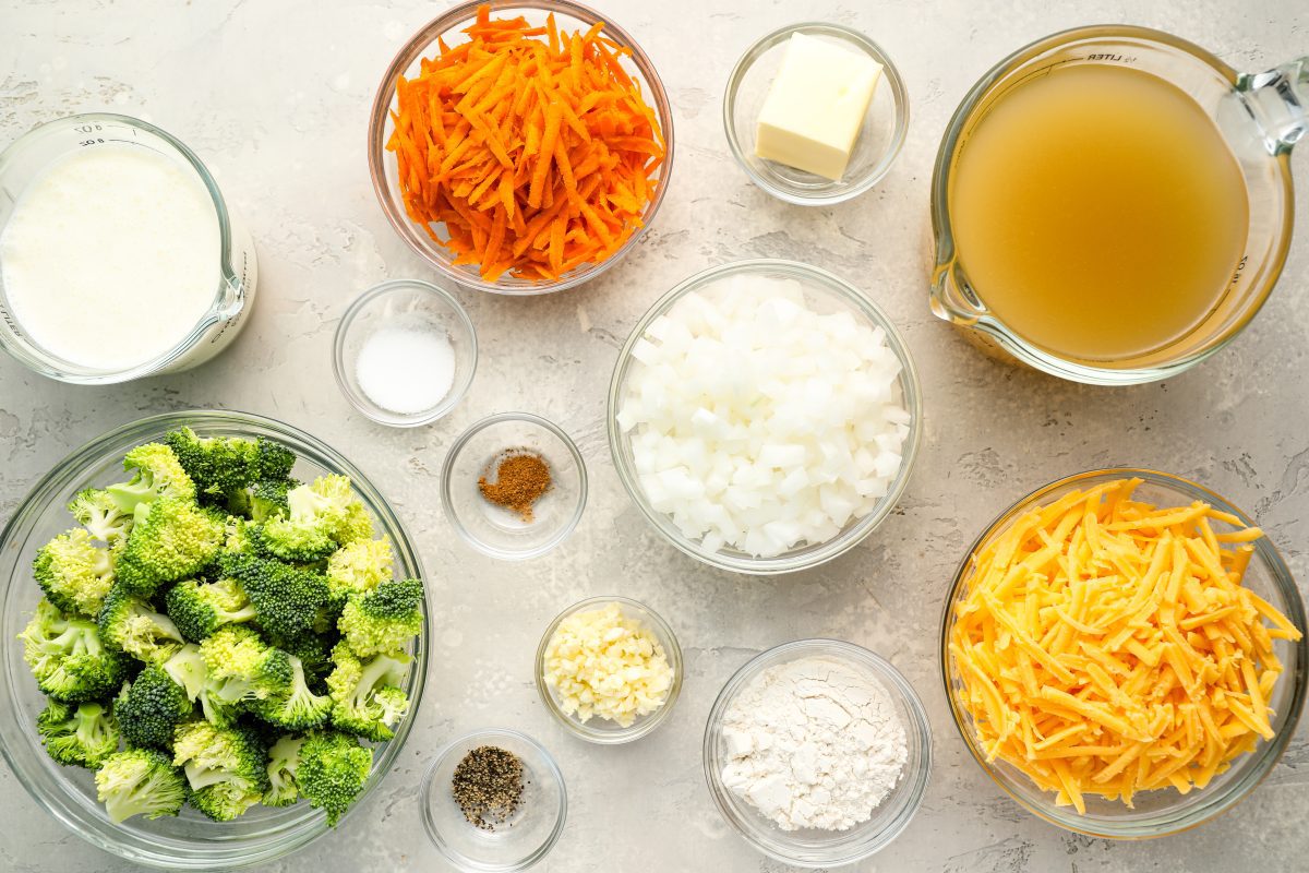 ingredients to make broccoli cheddar soup