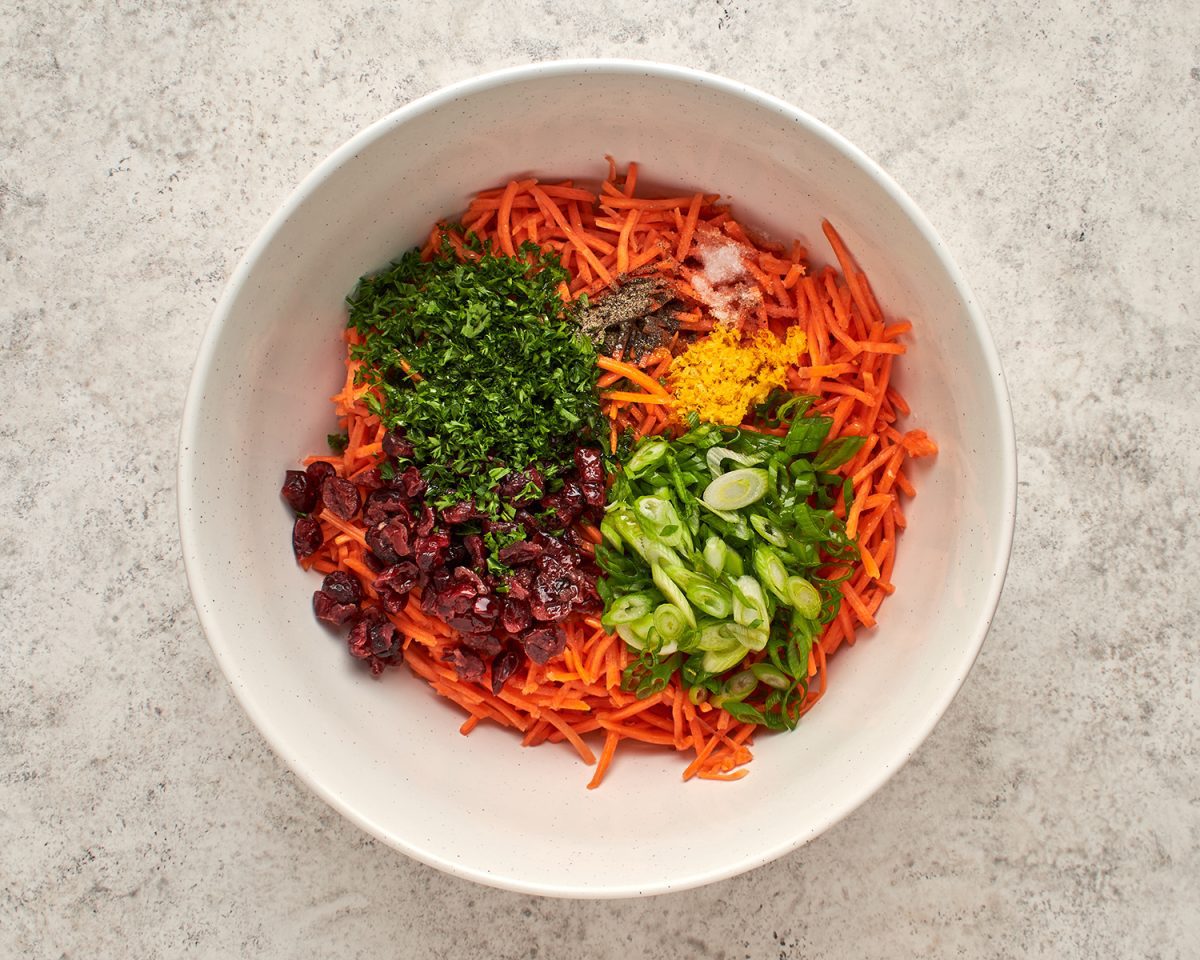 carrot slaw ingredients in bowl