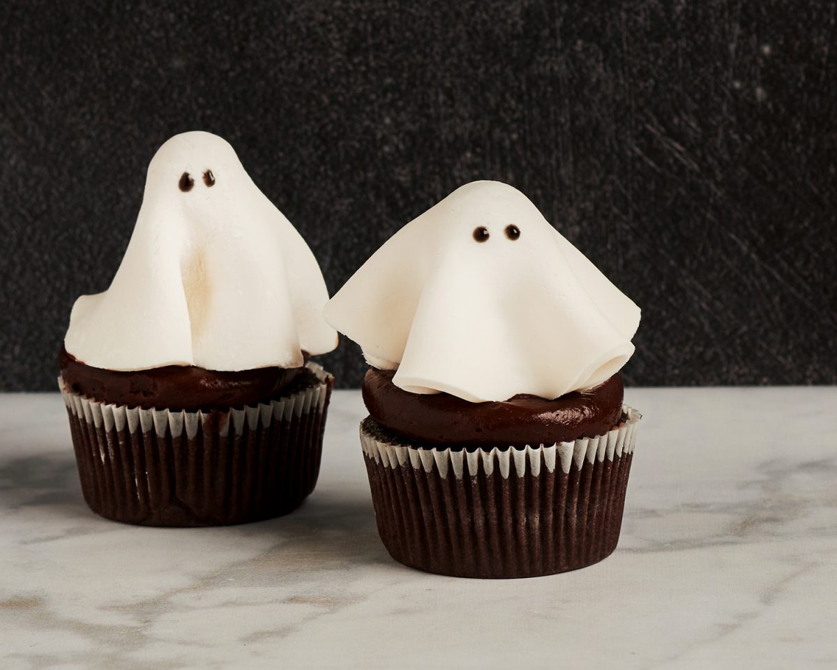 ghost cupcakes on marble