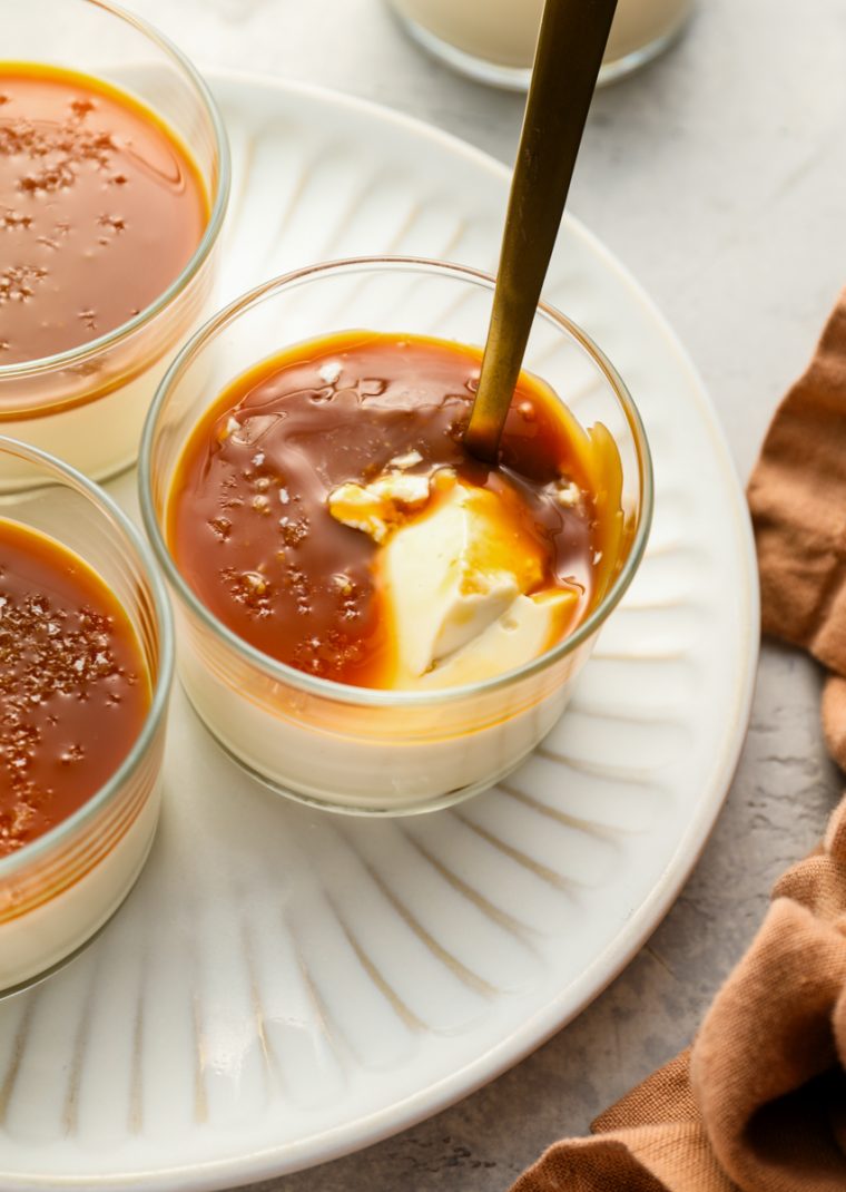 panna cotta topped with caramel sauce and sea salt