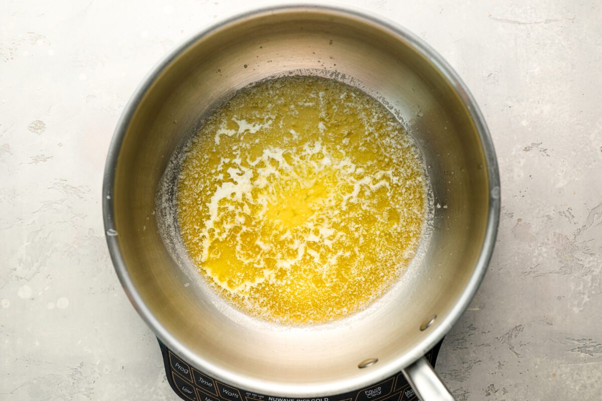 melted butter in pan.