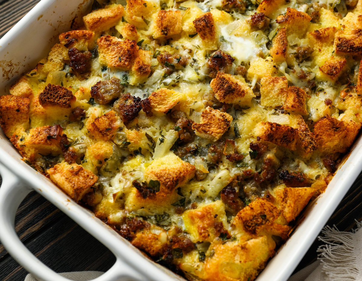 baked breakfast casserole on table